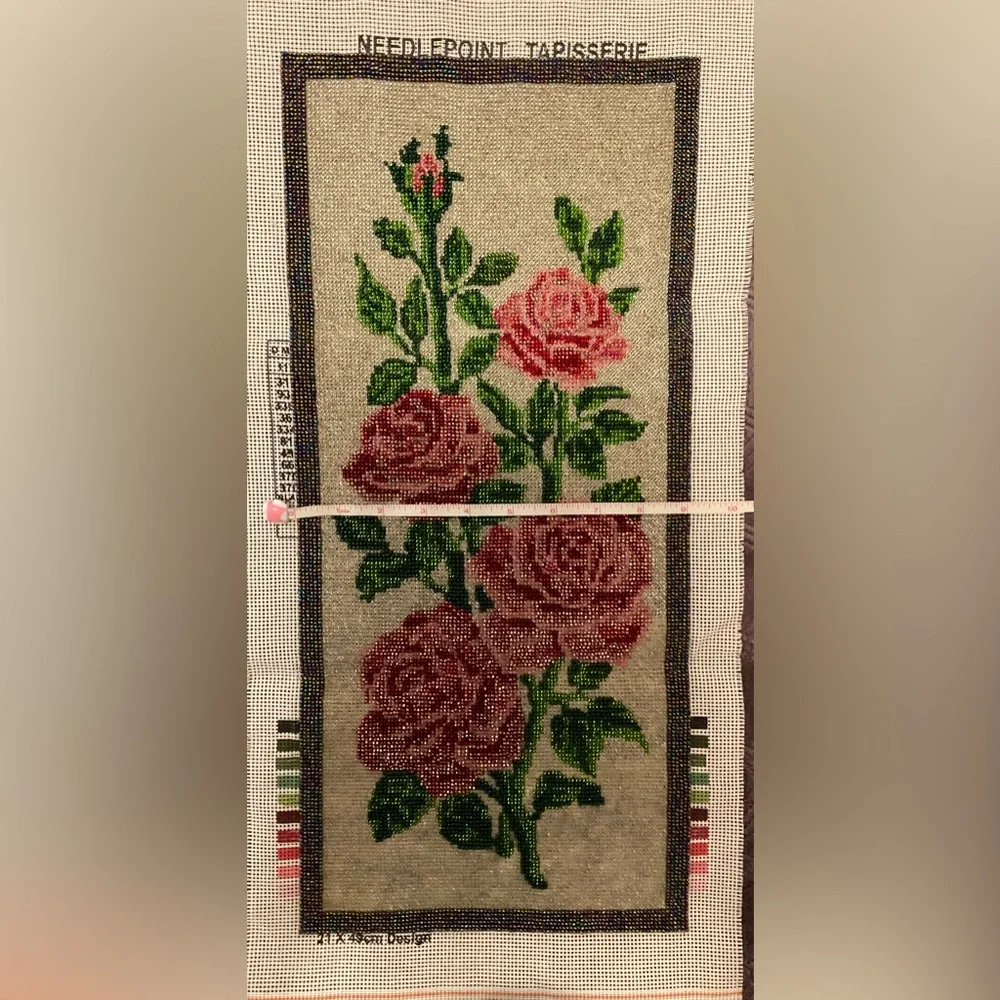 🌸 Fully Beaded Floral Needlepoint Tapestry Canvas